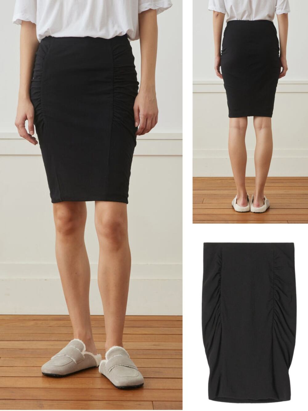 NWT JAMES PERSE Brushed Jersey Ruched Skirt Black Size Small MSRP $245